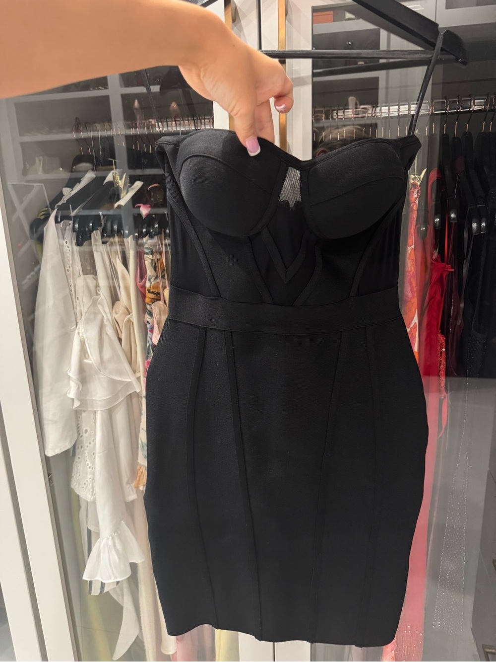 Fashion Nova Strapless Black Mesh-Panel Bodycon Dress - Picture 3 of 4